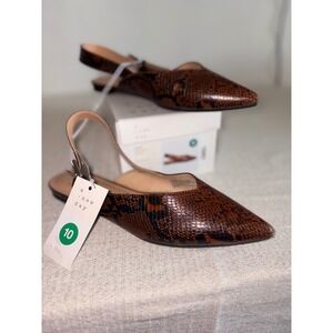 A New Day Victoria sling back Flats 10 Brown New Snakeskin Pointed Toe Buckle
